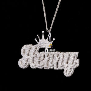 Atractivo colgante de plata de ley 925 Hip Hop con nombre de letra HECHO DE moissanita redondo corte brillante VVs diamantes de claridad - Product Image 1