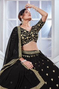 Qualité supérieure lavable fil paillettes broderie travail Faux Georgette Lehenga Choli femmes fête mariage porter indien Boutique Nx - Product Image 4