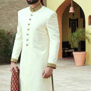 ELEGANT SHERWANI WITH DECENT EMBROIDERY on SILK FABRIC & ALSO MATCHING SHOE WITH DRESS for PARTY-WEAR/WEDDING @ 2022 - Product Image 1