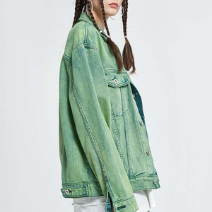 High Quality Vintage Washed Green Denim <b>Jacket</b> for <b>Women</b> Casual <b>Short</b> <b>Jacket</b> with Heavy Weight Fabric Customized by Factory - Product Image 3