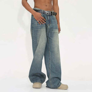 กางเกงยีนส์ทรงหลวมสำหรับผู้ชายกางเกงยีนส์แบบปักโลโก้ตามสั่งดีไซน์ล่าสุด - Product Image 2