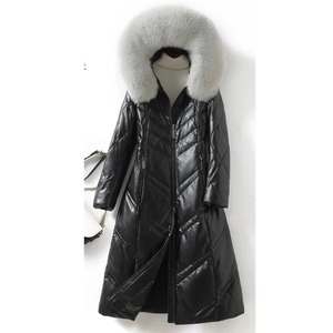 Women's Mid-Length Hooded Sheepskin Coat <b>Fox</b> <b>Fur</b> Collar 90% White Duck High Quality Waterproof Genuine Leather Coats <b>for</b> Women - Product Image 6