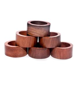 Rond de serviette en bois fait à la main serti de 6 ronds de serviette-Artisan fabriqué en Inde - Product Image 1