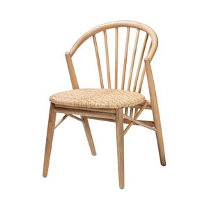 Chaise de salle à manger en bois de teck massif avec rotin naturel tissé sur le siège pour une utilisation intérieure et extérieure - Product Image 1