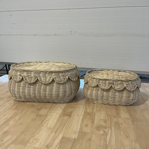 Hot Selling <b>Wicker</b> Rattan Scallop <b>Baskets</b> Natural Set of 2 Rattan Scallop <b>Baskets</b> Made in Vietnam - Product Image 3