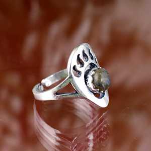 Trendy Bear Paw <b>Labradorite</b> Brass <b>Ring</b> Silver Plated Adjustable Tribal Rustic Style Vintage Unisex Wholesale <b>Ring</b> Animal Paw - Product Image 2