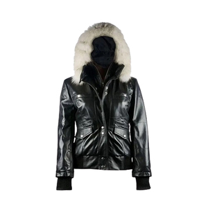 Veste en cuir noir haut de gamme pour femme, modèle 2026, très demandée, sur mesure, 100 % cuir de haute qualité, respirante, avec capuche, pour l'hiver - Product Image 6