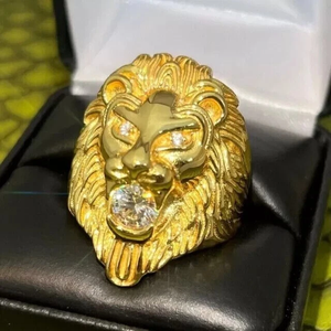 Anillo de compromiso de León chapado en oro amarillo de 14 quilates para hombre corte redondo moissanita real - Product Image 3