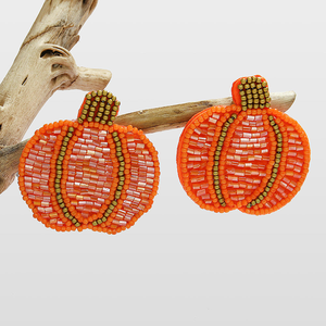 ต่างหูลูกปัดฟักทองฮาโลวีนสุดสร้างสรรค์, ต่างหูลูกปัดข้าวทำด้วยมือสำหรับใส่ฮาโลวีนแปลกใหม่1คู่ - Product Image 2