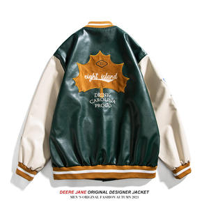 Fabricant de veste universitaire d'hiver en toile personnalisée pour hommes patchs en chenille brodés manches en cuir polaire Letterman devant - Product Image 2