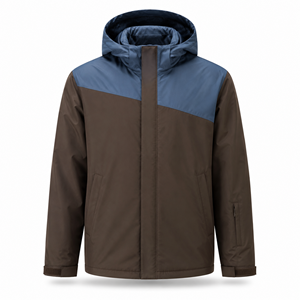 Chaqueta Cortavientos con Capucha para Hombre, Color Marrón y Azul, Ligera, Resistente al Agua, de Poliéster y Spandex, Estilo Casual para Senderismo - Product Image 1