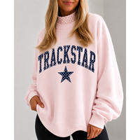 Sweat-shirt oversize à col rond pour femme, blanc, en coton, imprimé lettres, manches longues, automne, Trackstar, OEM, marque privée