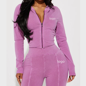 Lavage à l'acide femmes survêtement ensemble femmes Streetwear Vintage en détresse broderie éponge à capuche et pantalons de survêtement femmes survêtement ensemble - Product Image 3