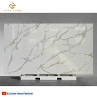 Meja Makan Quartz prasmanan kustom, 6 tempat duduk kelas atas panjang Premium bergerak Calacatta emas mudah untuk dibersihkan, atasan meja makan