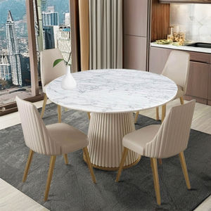 ชุดโต๊ะรับประทานอาหารโรงแรมหรูหราทันสมัยหินอ่อนสีเบจพร้อมเก้าอี้หนังสังเคราะห์มะฮอกกานี4ตัวสำหรับเฟอร์นิเจอร์ห้องรับประทานอาหาร - Product Image 2