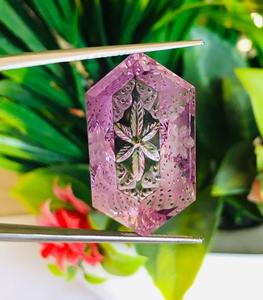 Mind Blowing Amethyst Hexagonal Shape Gemstone Butifull Antique Flower Carving Making Handmade Loose Gemstone Making Jewelry - Product Image 6