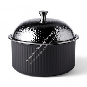 Casserole ronde moderne noire avec couvercle en métal martelé Batterie de cuisine élégante pour la décoration de la cuisine Chauffe-plats - Product Image 1