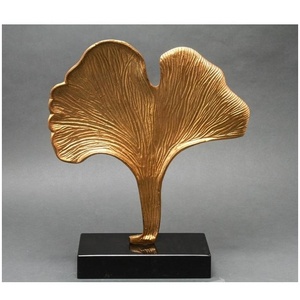 Diseño de hoja de Ginkgo decorativo con escultura de metal con base de mármol para decoración del hogar escultura de metal de lujo decorativa de mesa - Product Image 6