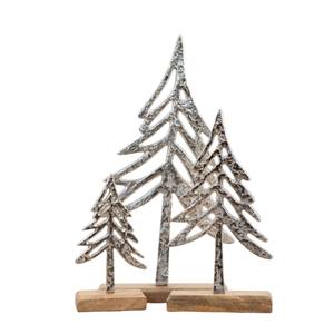 Creative Metal <b>Christmas</b> <b>Tree</b> On <b>Wooden</b> Block Base Silver Aluminium Tabletop Sculpture Figurine For Home Decor Figurine Ornament - Product Image 5