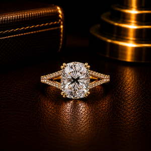 Anillo de Compromiso de Oro de 14K con Diamante Cultivado en Laboratorio de Corte Cojín de 4.00 CT Certificado por IGI, Anillo Nupcial con Pavé, Joyería de Lujo para Mujer - Product Image 1