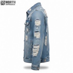2025 hommes décontracté lourd lavé Denim bleu Bomber veste multi-poches revers broderie fermeture à glissière couleur personnalisée avant - Product Image 4