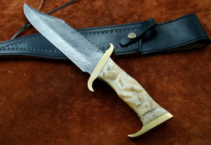 CUSTOM HANDMADE STAINLESS STEEL SERRATED EDGE BEAUTIFUL HORN HANDLE HUNTING BOWIE <b>KNIFE</b> LEATHER <b>SHEATH</b> 3-Year Warranty DIY OEM - Product Image 5