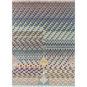 Tapis Manchaha bleu noué à la main en laine et soie de bambou, motif géométrique classique grande surface pour la maison, salon, couloir - Les-2383 - Product Image 1
