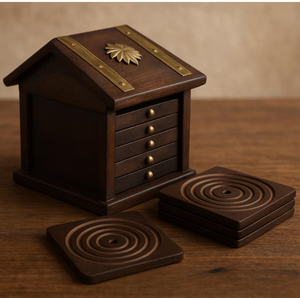 Rustic Wooden Coaster Set with Holder Set of 6 Drink Coasters for <b>Table</b> <b>Protection</b> Stylish Home and Kitchen Decor - Product Image 5