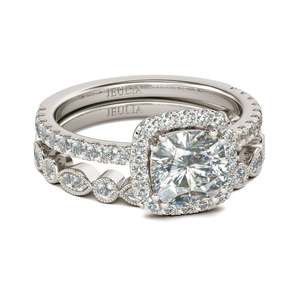 Jeulia Moissanite Halo Cushion Cut <b>Sterling</b> <b>Silver</b> Engagement Ring <b>Set</b> - Product Image 1