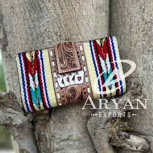 Aztec กระเป๋าคลัทช์หนังสัตว์สำหรับผู้หญิง, กระเป๋าคลัทช์แกะสลักมือเล่นการพนันกระเป๋าเงินแบบสองพับสำหรับผู้หญิงกระเป๋าสตางค์สไตล์ตะวันตก - Product Image 1