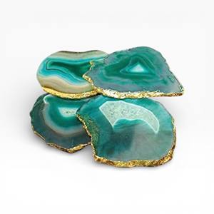 Blue <b>Agate</b> Crystal Round <b>Coasters</b> with Gold Edge Natural Stone Slices for Stylish Home Decor - Product Image 4