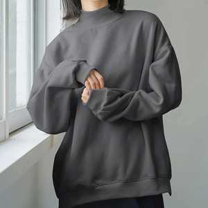 Women's Casual Wear Long-Sleeved Pullover Drop Shoulder <b>Mock</b> <b>Neck</b> Sweatshirt Fleece <b>Top</b> Eco-Friendly Customized Printing Front - Product Image 3