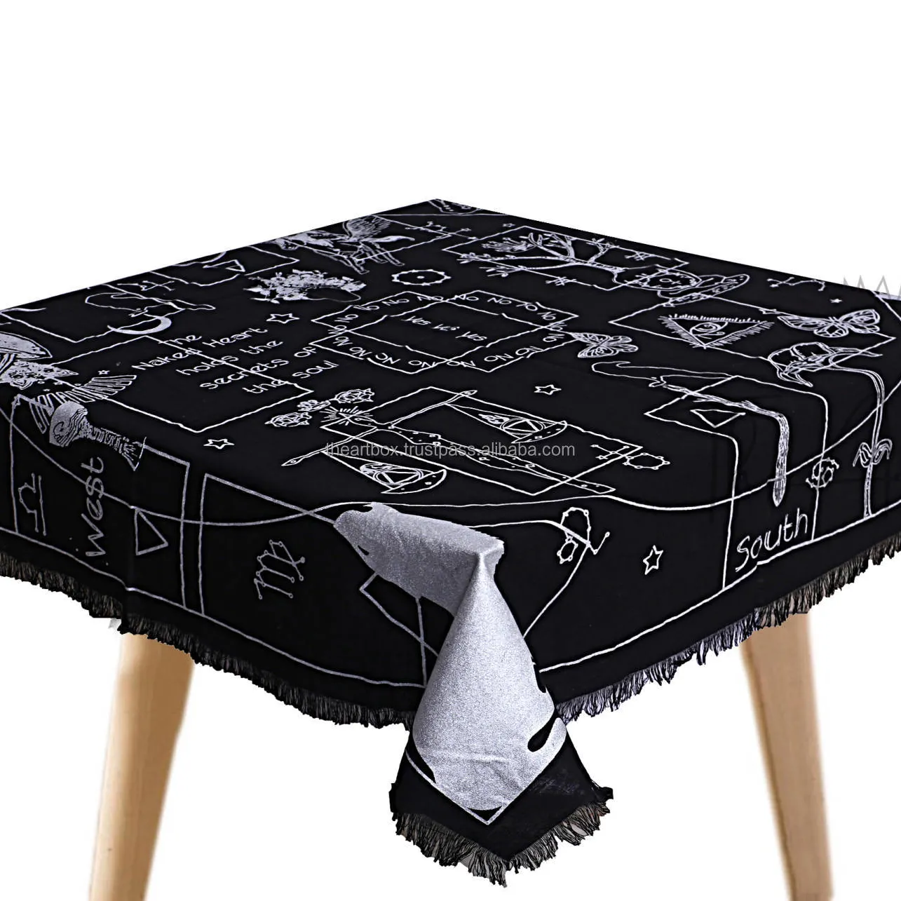 Crying Wolf Silver Square Tablecloth Spiritual Celestial Deck Cloth With Fringes Home Decor Temple Altar Cloth Wall Art