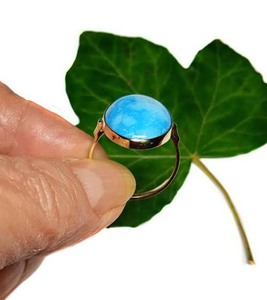 Cerradura Vintage de 15 mm Aprox. Anillo Unisex de Plata de Ley con Forma Rectangular, Piedra Turquesa, Certificado IGI, Engaste de Bisel, Chapado en Oro - Product Image 2