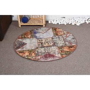 Vintage Bohemian Beige Turkish Wool <b>Rug</b> 3.3ft X 3.3ft Rectangular Patchwork Design Plush Pile Height for Entryway Summer Latex - Product Image 1