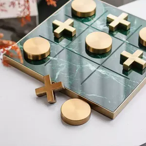 Tic-Tac-Toe Game Marble Board avec bande de cuivre et laiton X,O pour enfant et adultes - Product Image 2