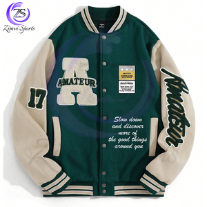 Confortable Unique Lettre Graphique Rayé Garniture Couleur Bloc Rave Avec Taille Personnalisée Logo Conception Collège Baseball Varsity Vestes - Product Image 1
