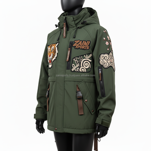 Chaqueta Softshell para exteriores para mujer, tela a prueba de viento, Parche de tigre verde oliva, bordado, diseño de logotipo personalizado, chaqueta Softshell para mujer - Product Image 4