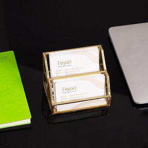 Portatarjetas de visita de latón de cristal decorativo moderno de dos compartimentos decoración de oficina y hotel ecológica hecha a mano a granel - Product Image 4