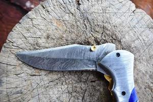 Cuchillos de bolsillo plegables de acero de Damasco de alta calidad, mango de madera para acampar al aire libre, diseño multifuncional, OEM, ODM, compatible con personalización - Product Image 5