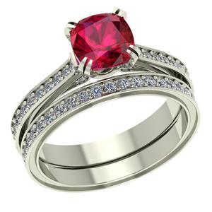 แหวนทองคำ14 K ประดับเพชรสีแดงประดับด้วยเม็ดเพชรรูปทรงเบาะ - Product Image 1