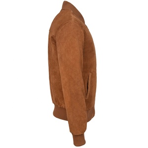 Veste en cuir peau de chèvre 2022 nouveau Style Vintage Bomber daim en cuir véritable pour hommes Varsity cuir tissu pour l'hiver fini - Product Image 4