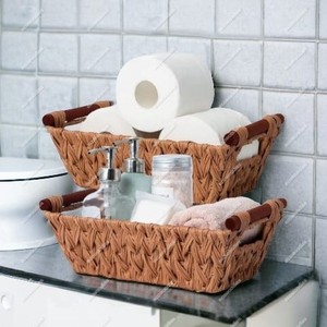 Caja de almacenamiento de bambú decorativa hecha a mano, cesta de agua, jacinto, algas marinas, toallero tejido para baño, muebles generales para el hogar - Product Image 4