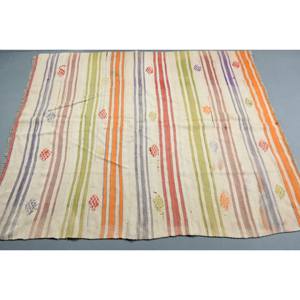 Tapis plat turc moderne en laine beige de 5'1 "x 6' avec motif patchwork en latex pour décorations de salon - Product Image 3