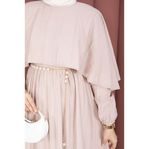 Robe d'été modeste à col cape, coupe trapèze, avec taille élastique, doublure en tissu mousseline, style vison - Product Image 6