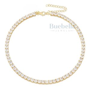 Venta caliente 925 Plata 14K Chapado en oro 5mm Moissanite Diamond Tennis Gargantilla Cadena para hombres Collar elegante - Product Image 1