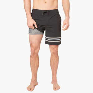 กางเกงว่ายน้ำขาสั้นผ้าแคนวาสสีล้วนผ้ายืด4ทางแห้งเร็วดีไซน์โลโก้ - Product Image 4