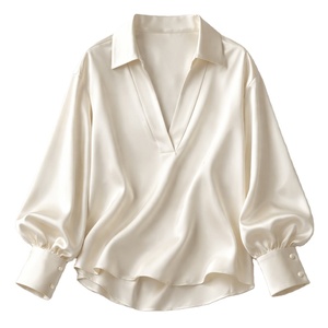 Blusa de Satén de Seda para Mujer, Holgada, con Botones, Color Sólido, Elegante, Informal, para Oficina, Manga Larga, Antiarrugas, Transpirable, Teñido Liso, OEM - Product Image 2