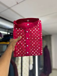 Pyjama Kurta en coton de style moderne avec paillettes subtiles pour exportateur indien de qualité dernière tenue de créateur - Product Image 3