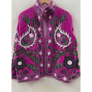 Autumn the Pomegranate Garden Hand-Embroidered Velvet <b>Jacket</b> Fuchsia Magenta Suzani Style - Product Image 1